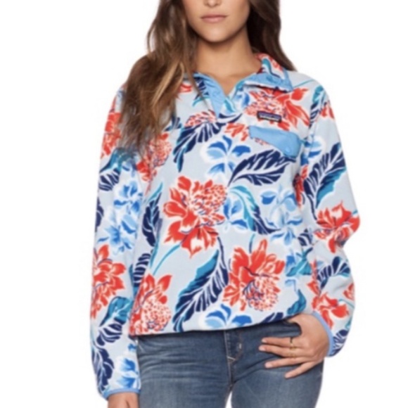 Patagonia Synchilla Snap T Fleece Pullover Blue Monoa Floral - Picture 2 of 6
